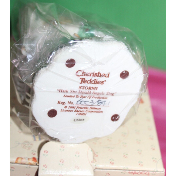 Enesco Cherished Teddies Figurine Stormi Hark The Herald Angels Sing 1996 In Box - Picture 13 of 14